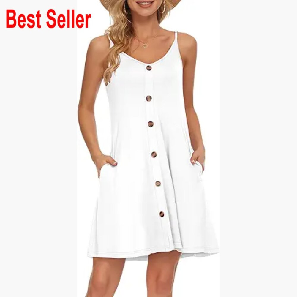Polyester Blend Spaghetti Strap V-Neck Cover Up D… - image 1